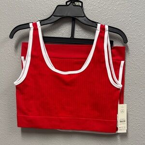 Red and White Sports Bra and Leggings Set